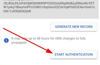 Google Workspace "Start Authentication" button