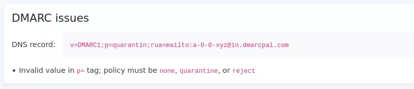 Invalid DMARC record